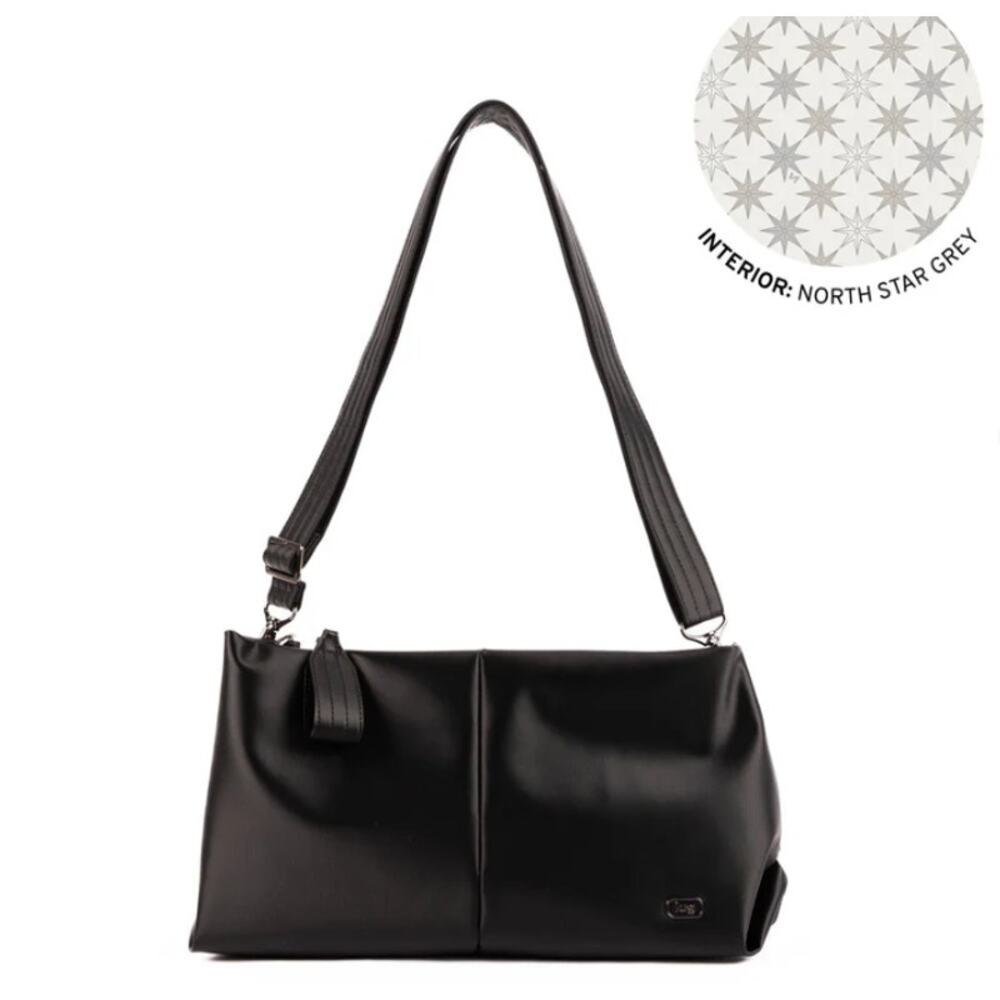 Lug Half Plunge Satin Luxe Vegan Leather Black North Star Grey Slouchy NWT